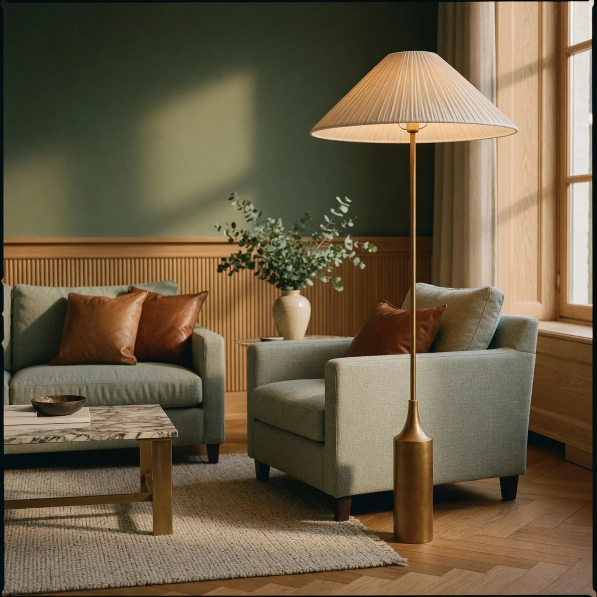 Pleated Brass Floor Lamp Cortina