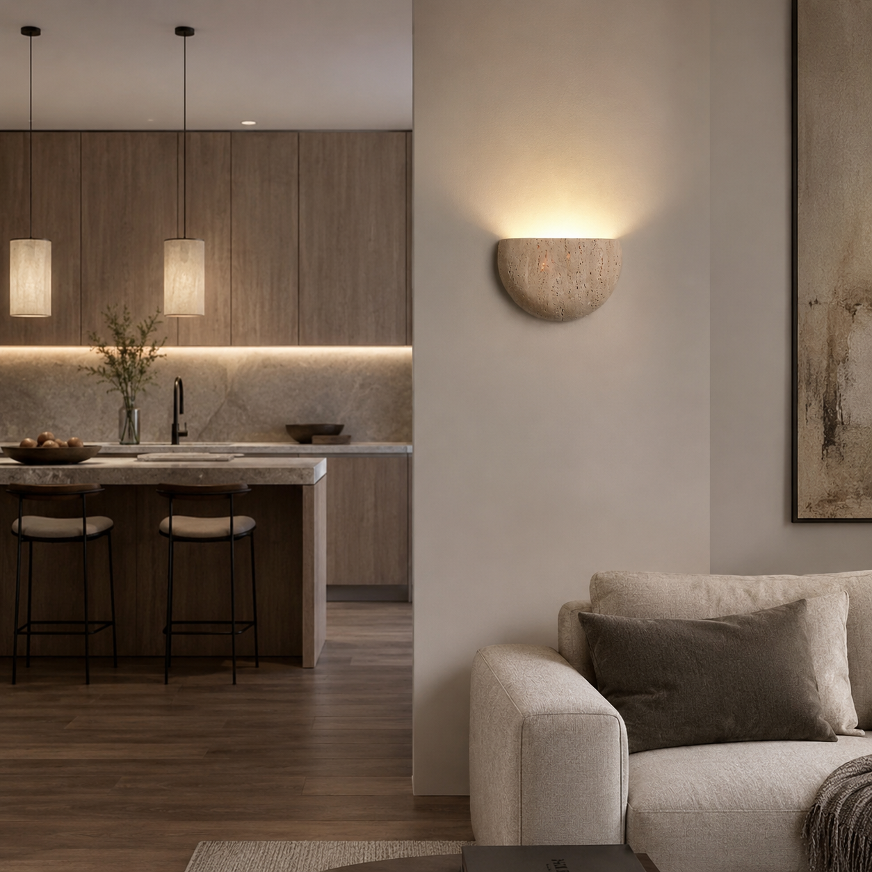 Travertine Half Moon Wall Light Talira