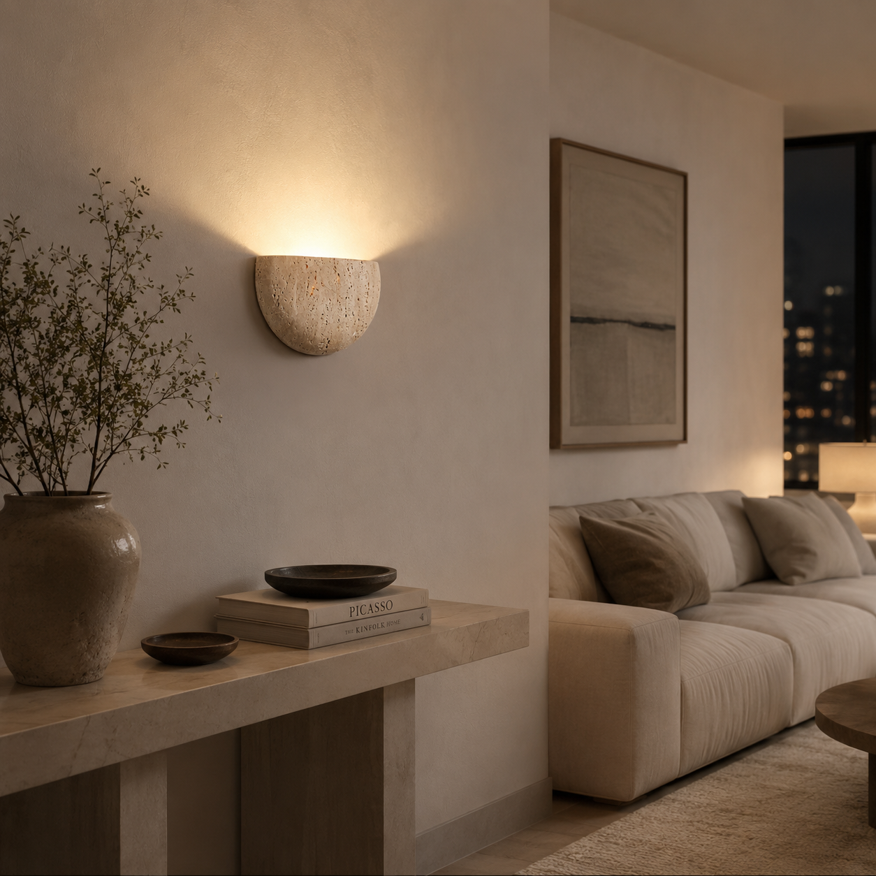 Travertine Half Moon Wall Light Talira