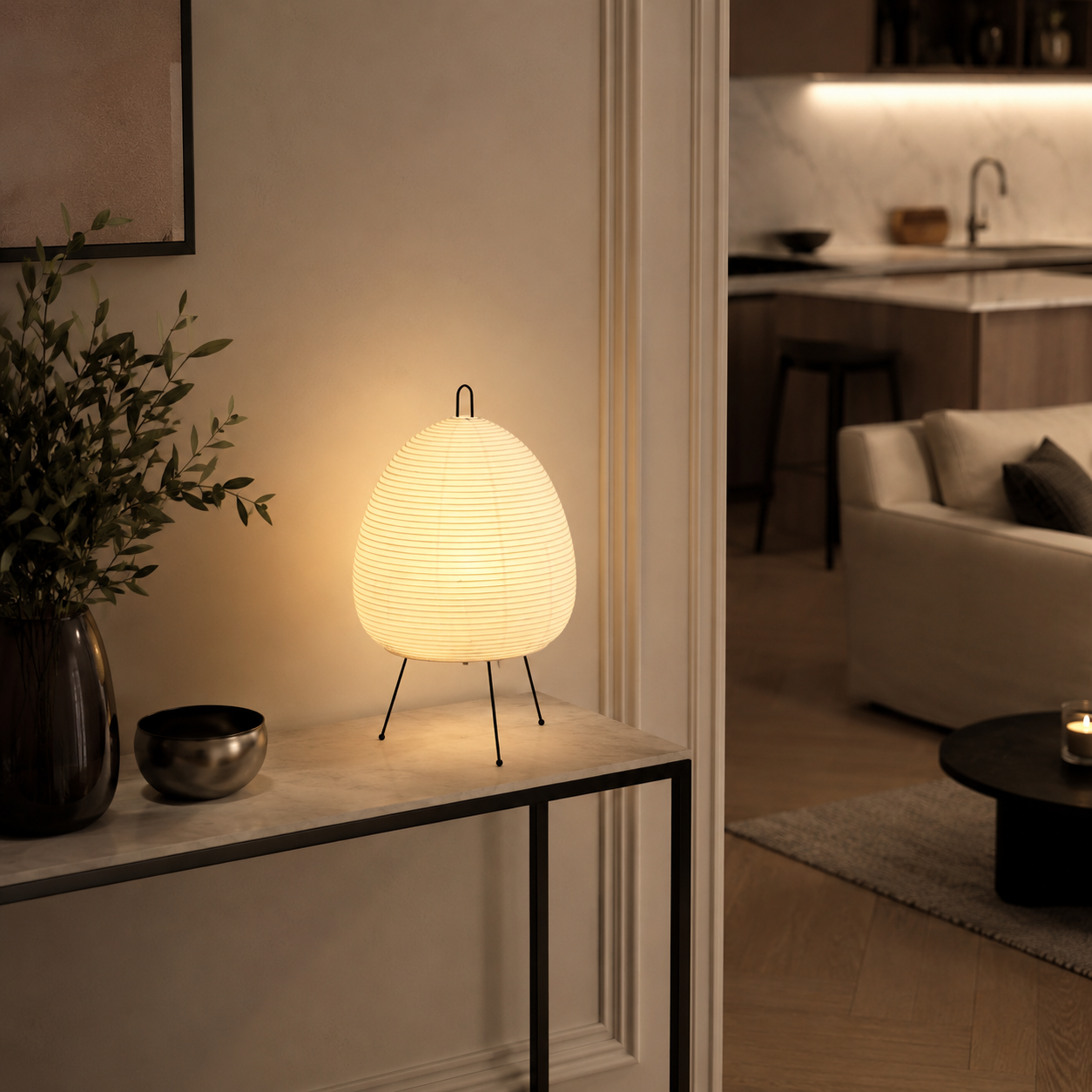 Japanese Rice Paper Tripod Table Lamp Veliva
