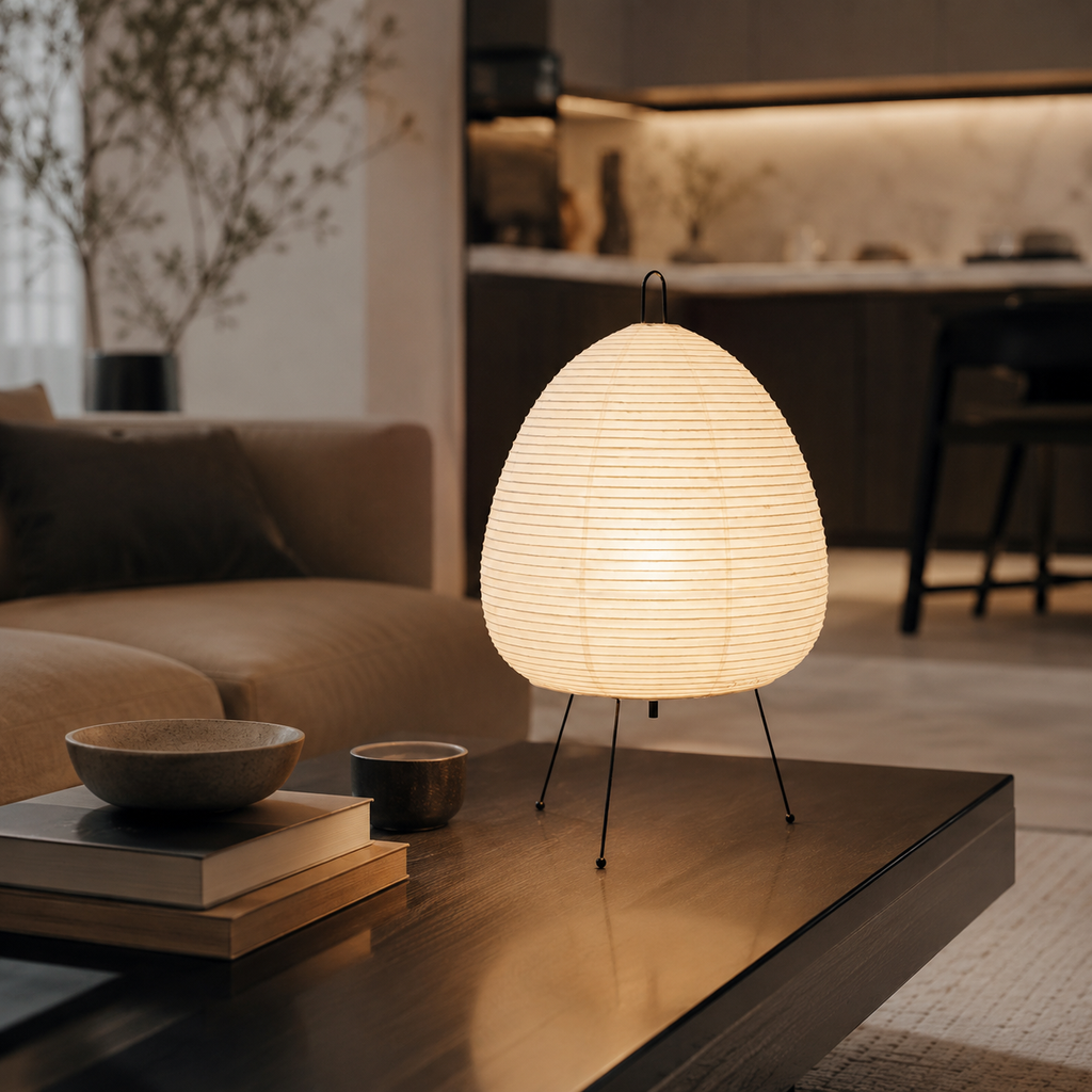 Japanese Rice Paper Tripod Table Lamp Veliva