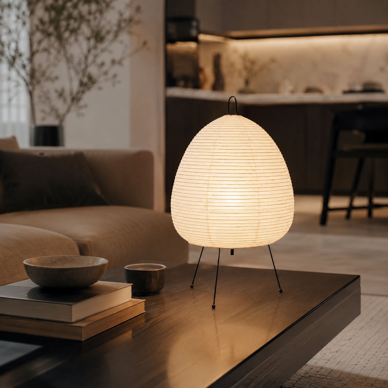 Japanese Rice Paper Tripod Table Lamp Veliva