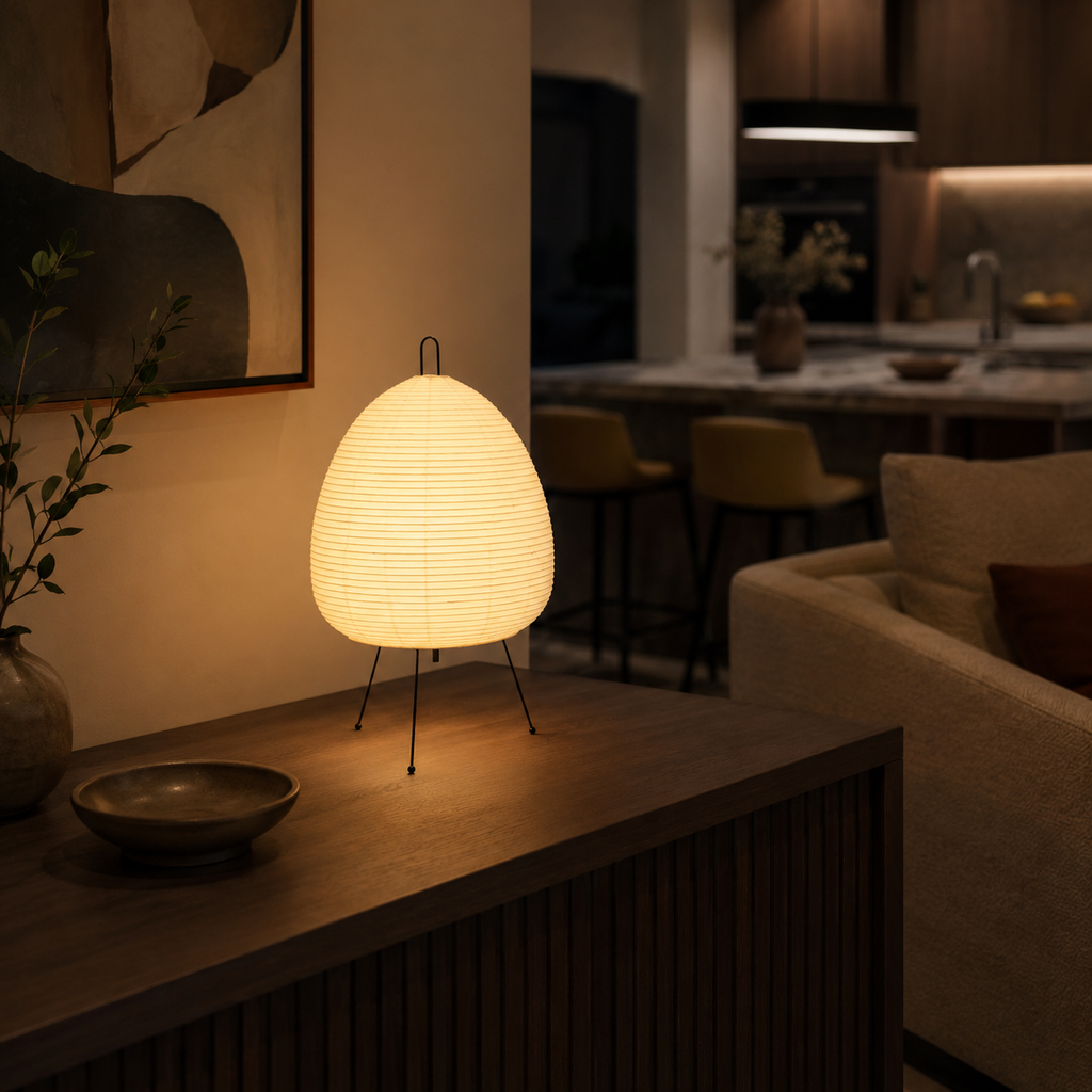 Japanese Rice Paper Tripod Table Lamp Veliva