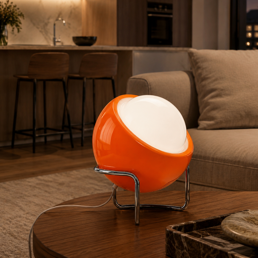 Retro Orange Glass Sphere Table Lamp Norvera