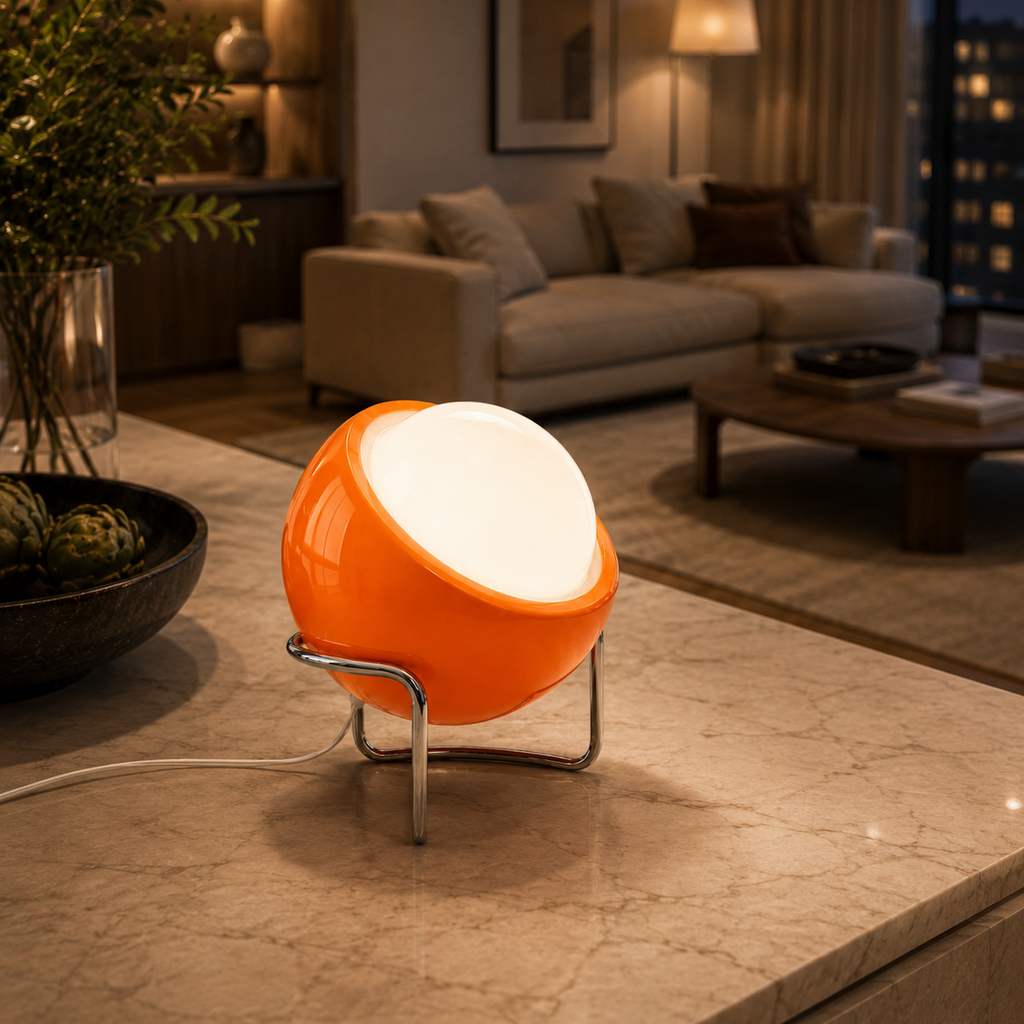 Retro Orange Glass Sphere Table Lamp Norvera
