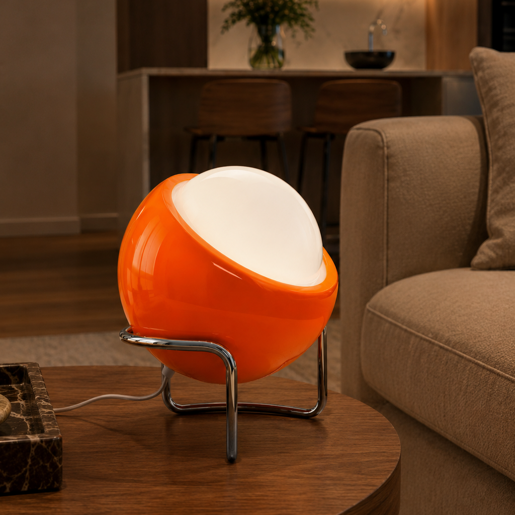 Retro Orange Glass Sphere Table Lamp Norvera
