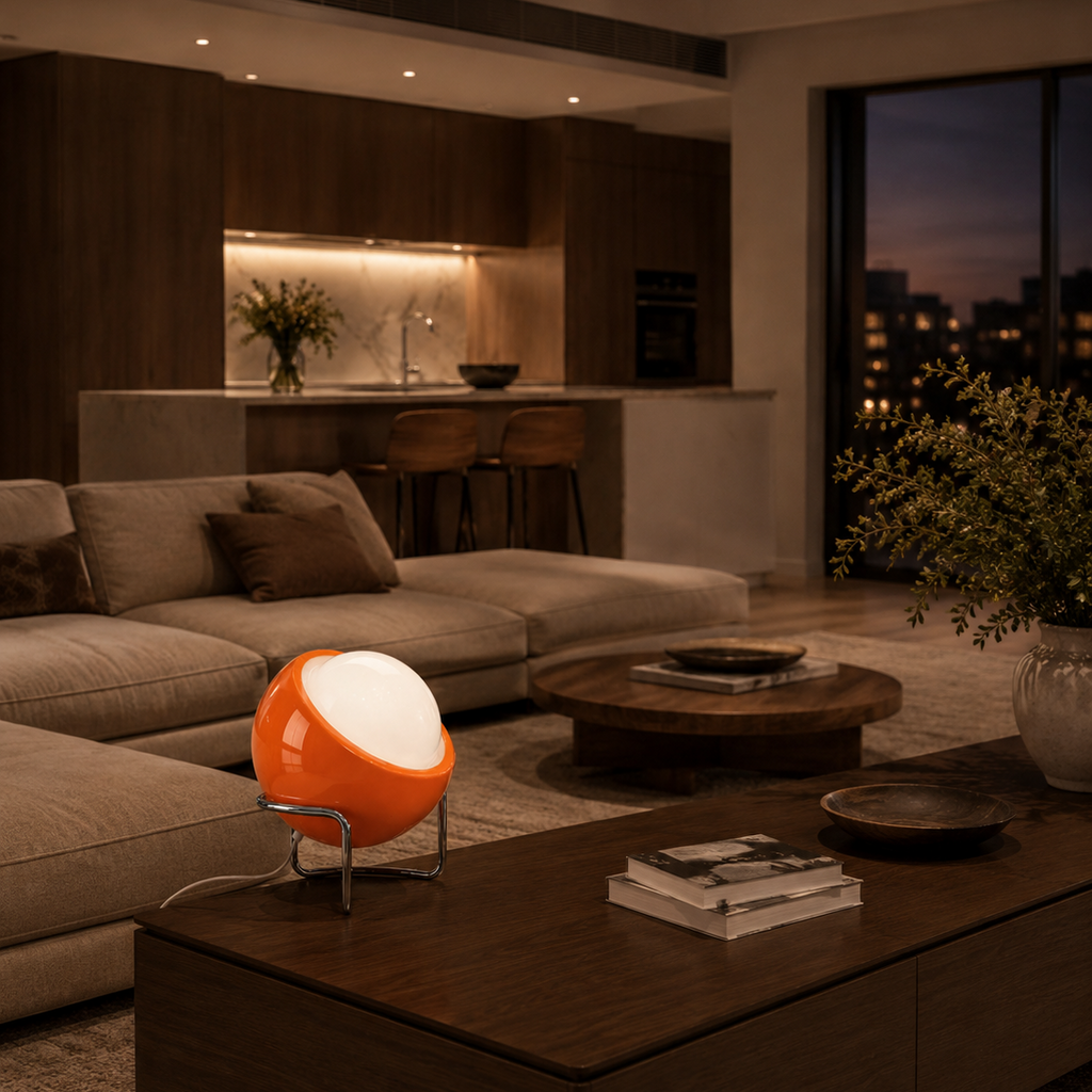 Retro Orange Glass Sphere Table Lamp Norvera