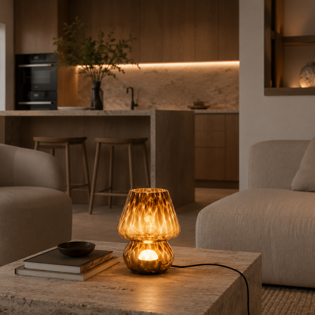 Amber Glass Mushroom Table Lamp Koriva