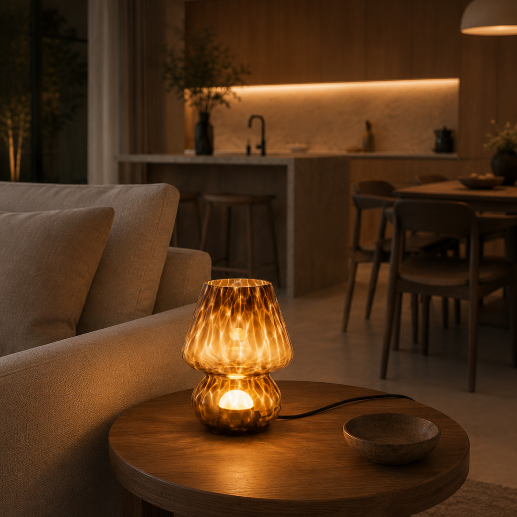 Amber Glass Mushroom Table Lamp Koriva