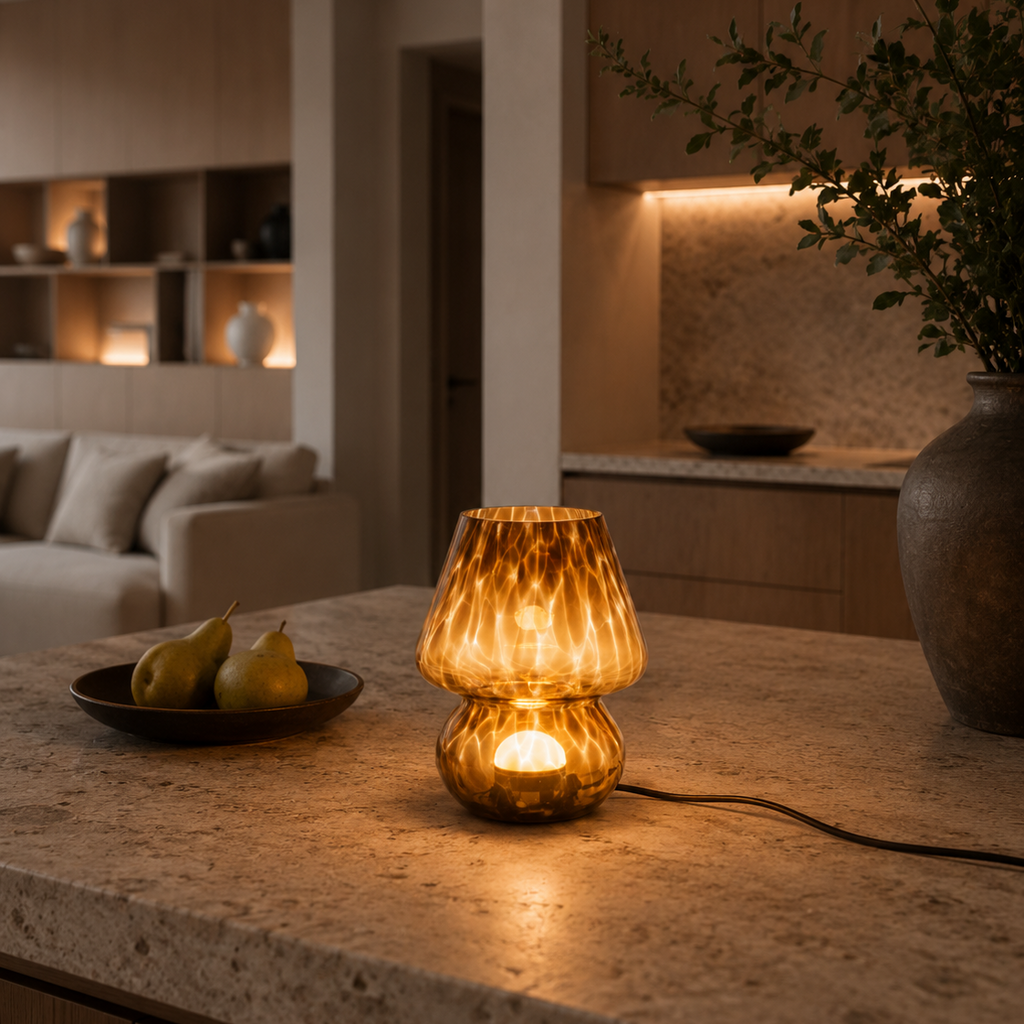 Amber Glass Mushroom Table Lamp Koriva