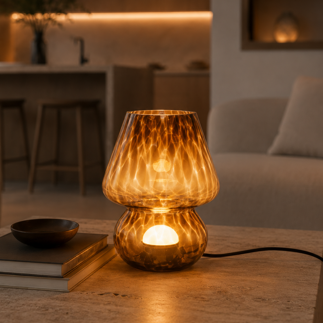 Amber Glass Mushroom Table Lamp Koriva
