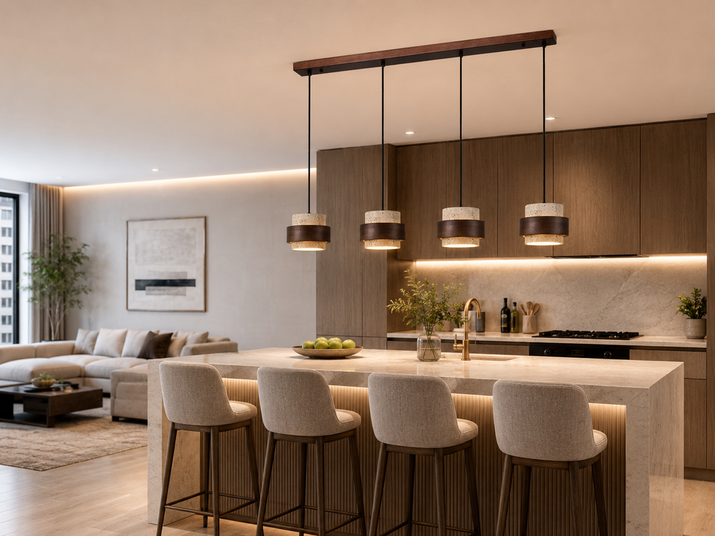 Stone and Wood Linear Pendant Light Mira