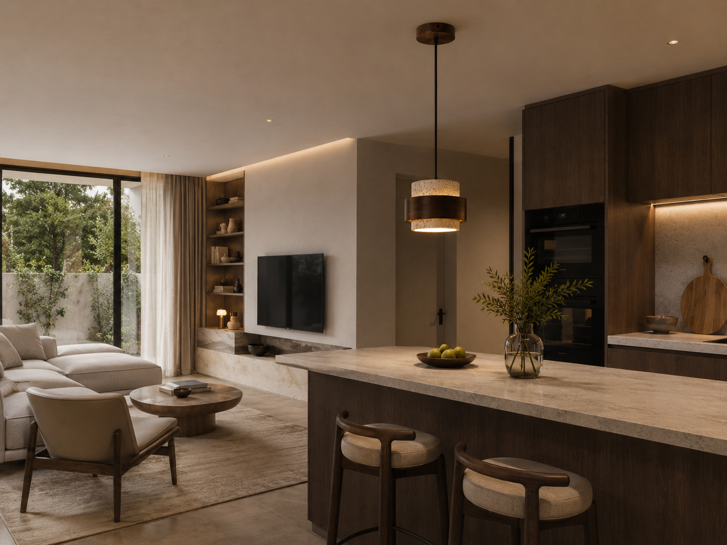 Stone and Wood Linear Pendant Light Mira