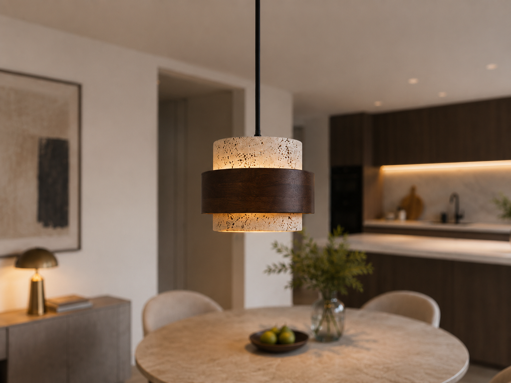 Stone and Wood Linear Pendant Light Mira