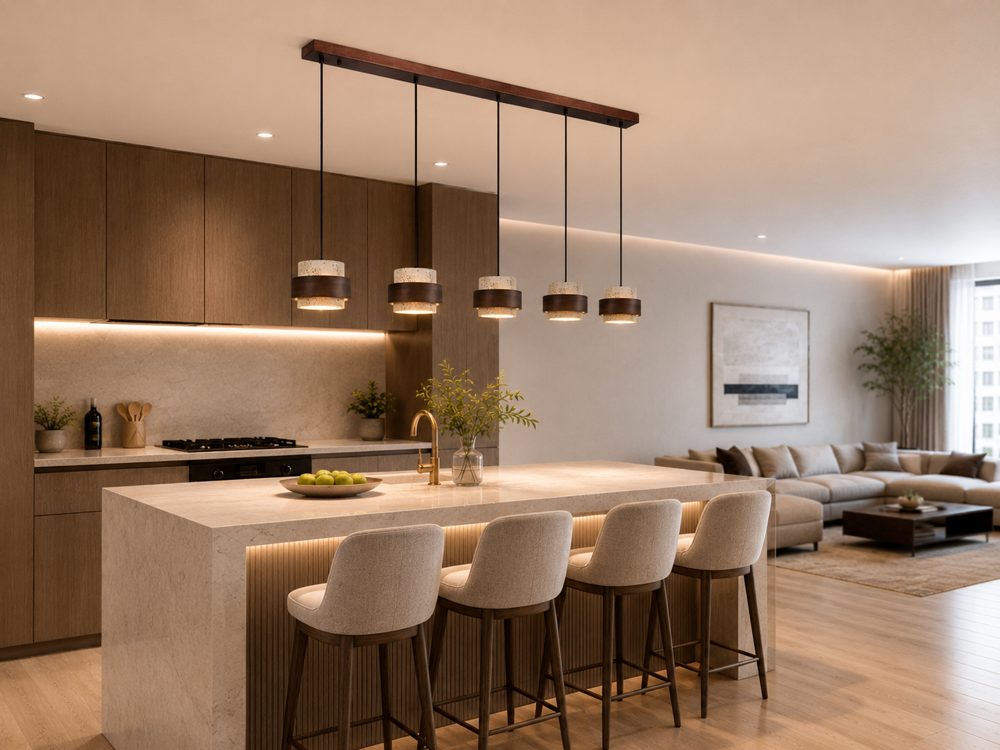 Stone and Wood Linear Pendant Light Mira