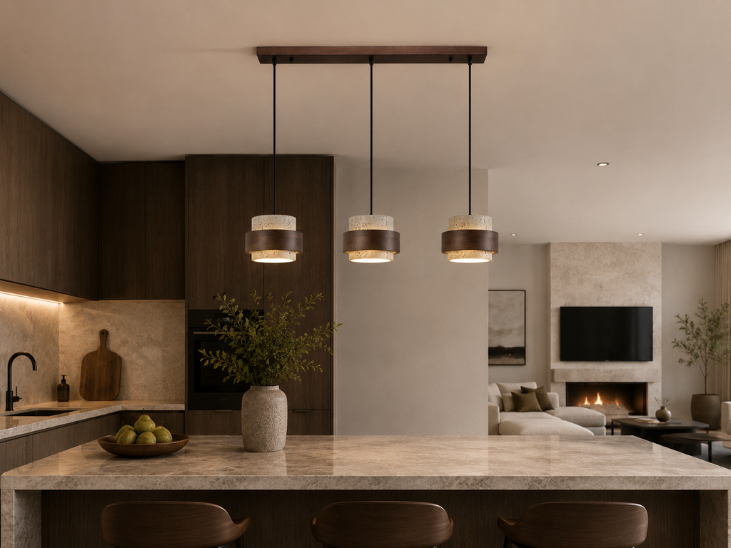 Stone and Wood Linear Pendant Light Mira