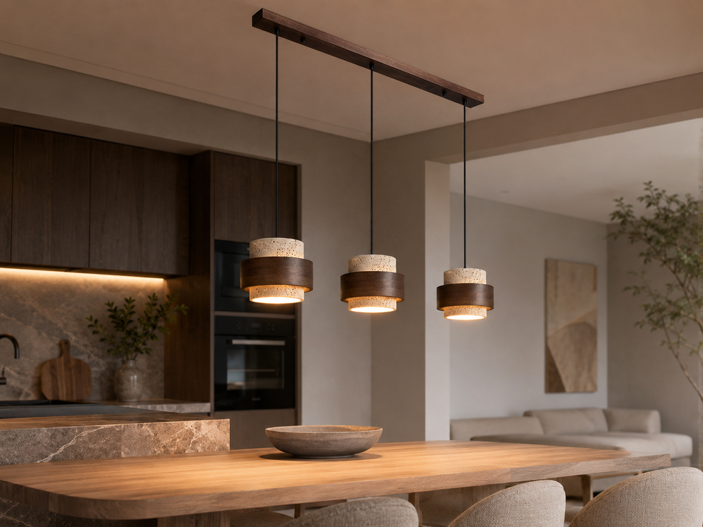 Stone and Wood Linear Pendant Light Mira