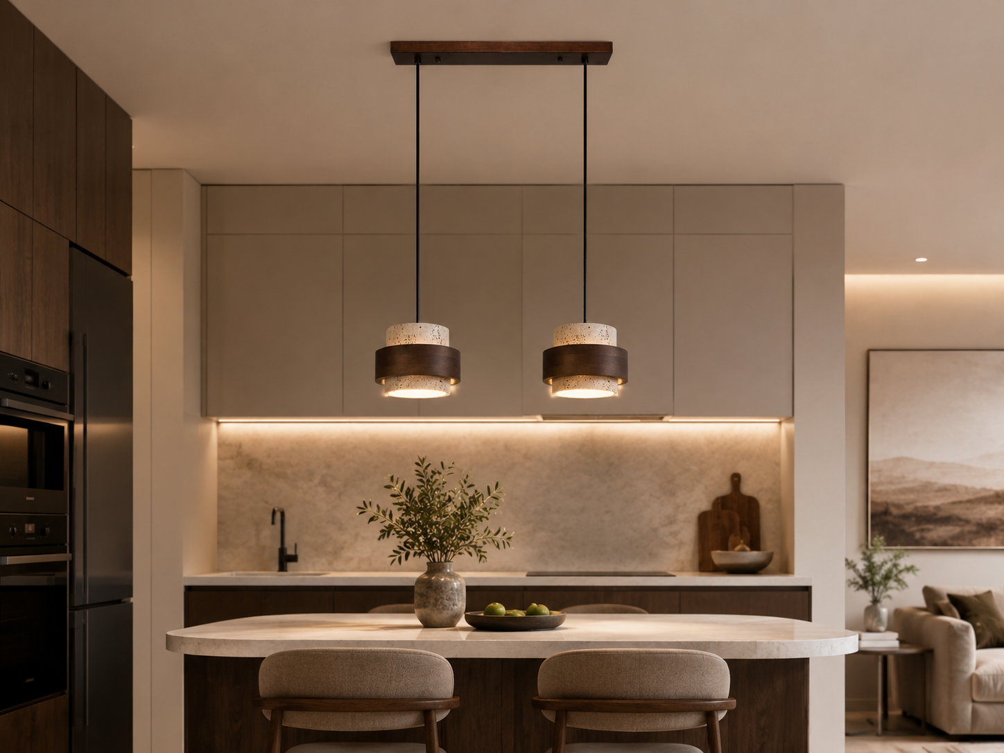 Stone and Wood Linear Pendant Light Mira
