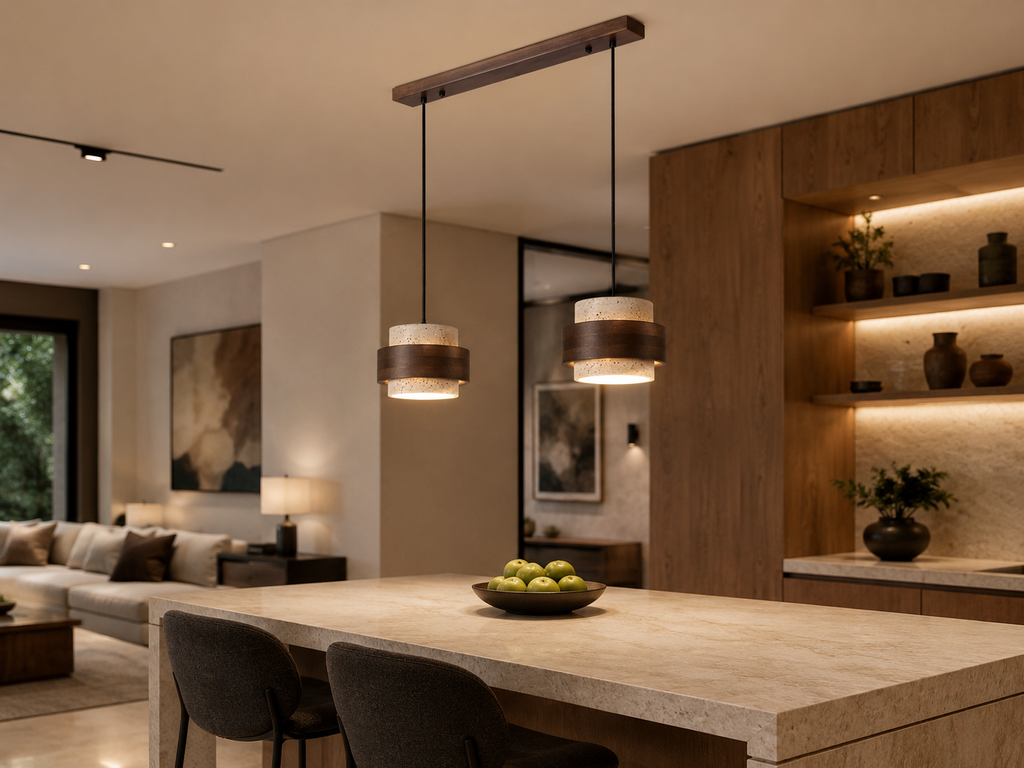 Stone and Wood Linear Pendant Light Mira