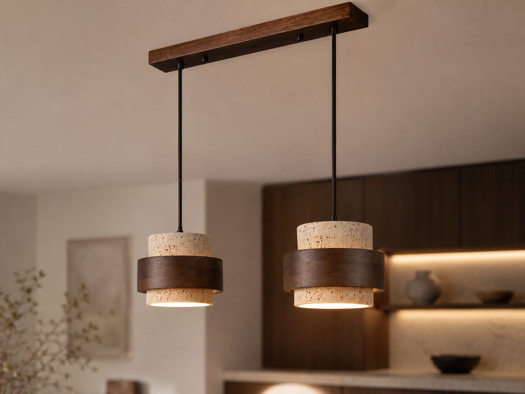Stone and Wood Linear Pendant Light Mira