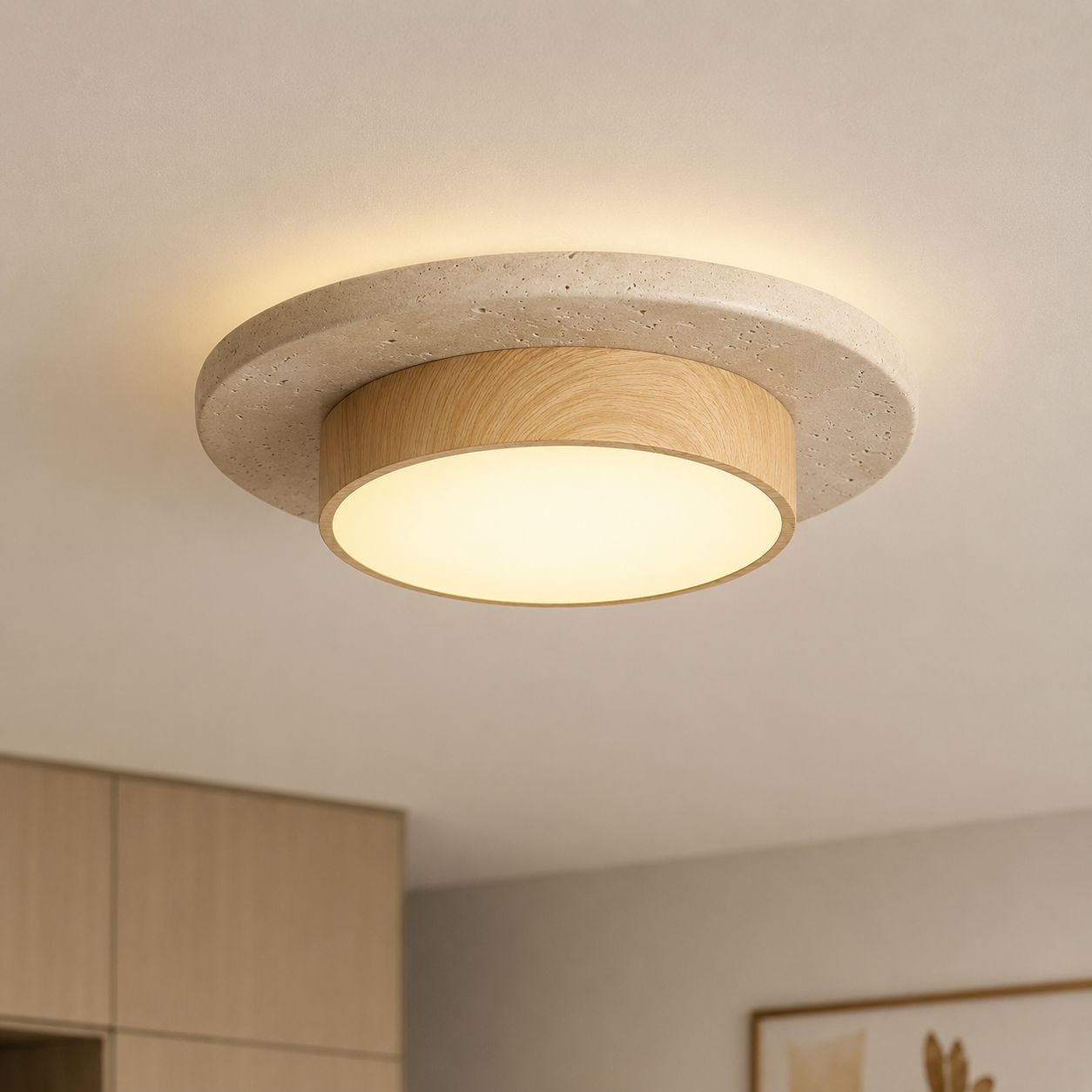 Travertine Wood LED Ceiling Light Monane