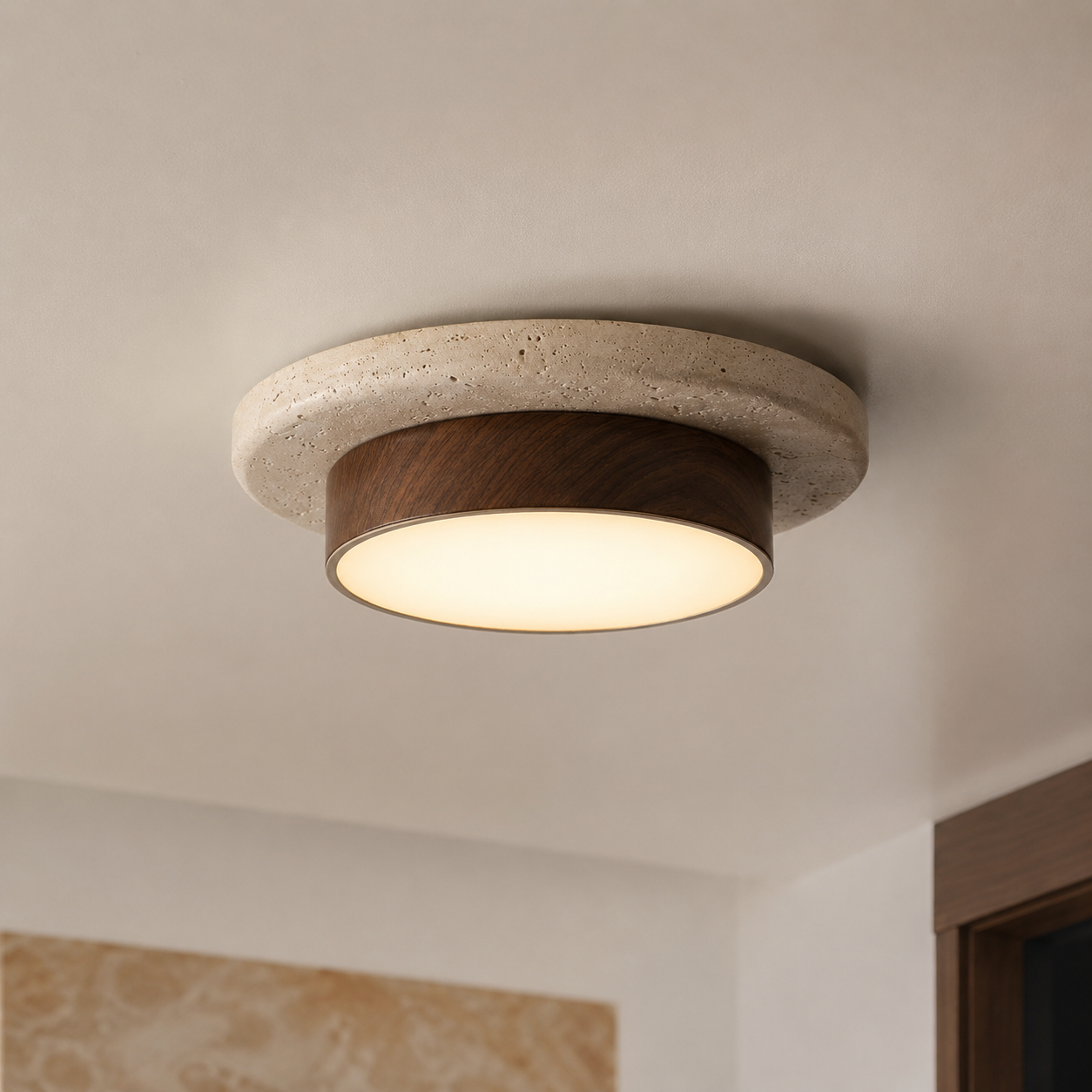Travertine Wood LED Ceiling Light Monane