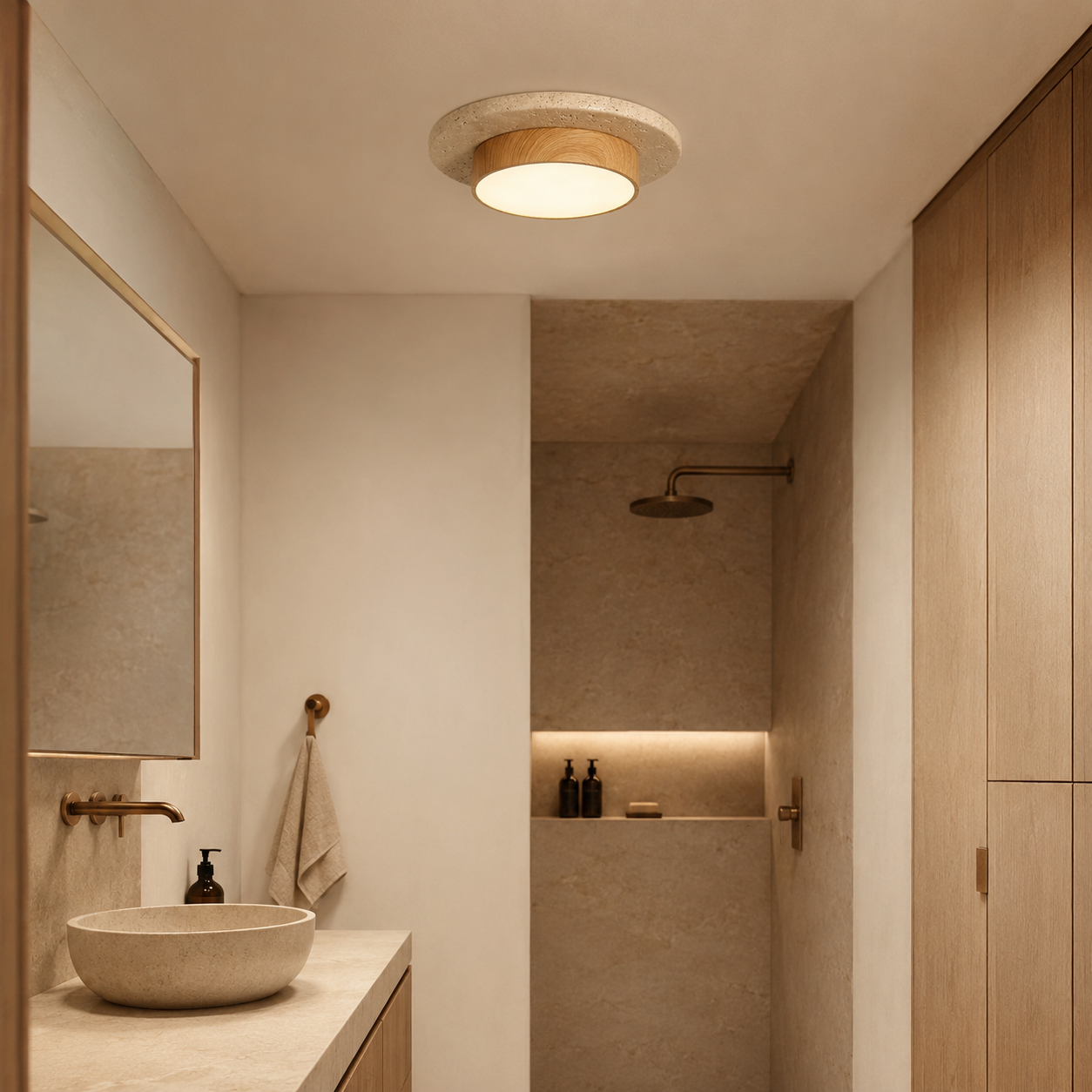 Travertine Wood LED Ceiling Light Monane