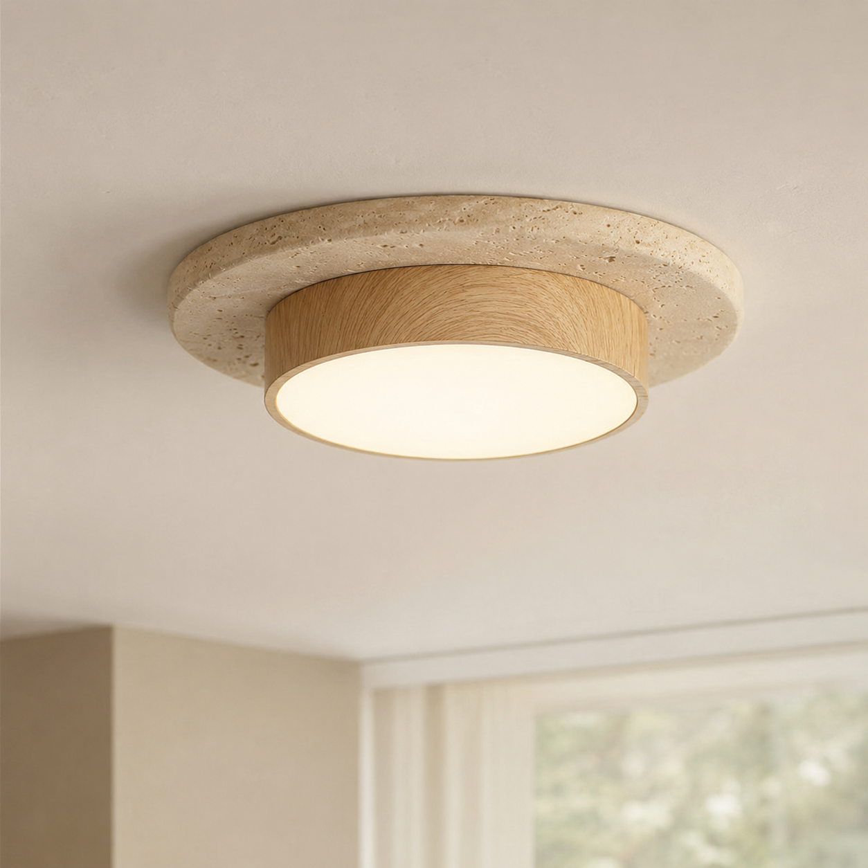 Travertine Wood LED Ceiling Light Monane