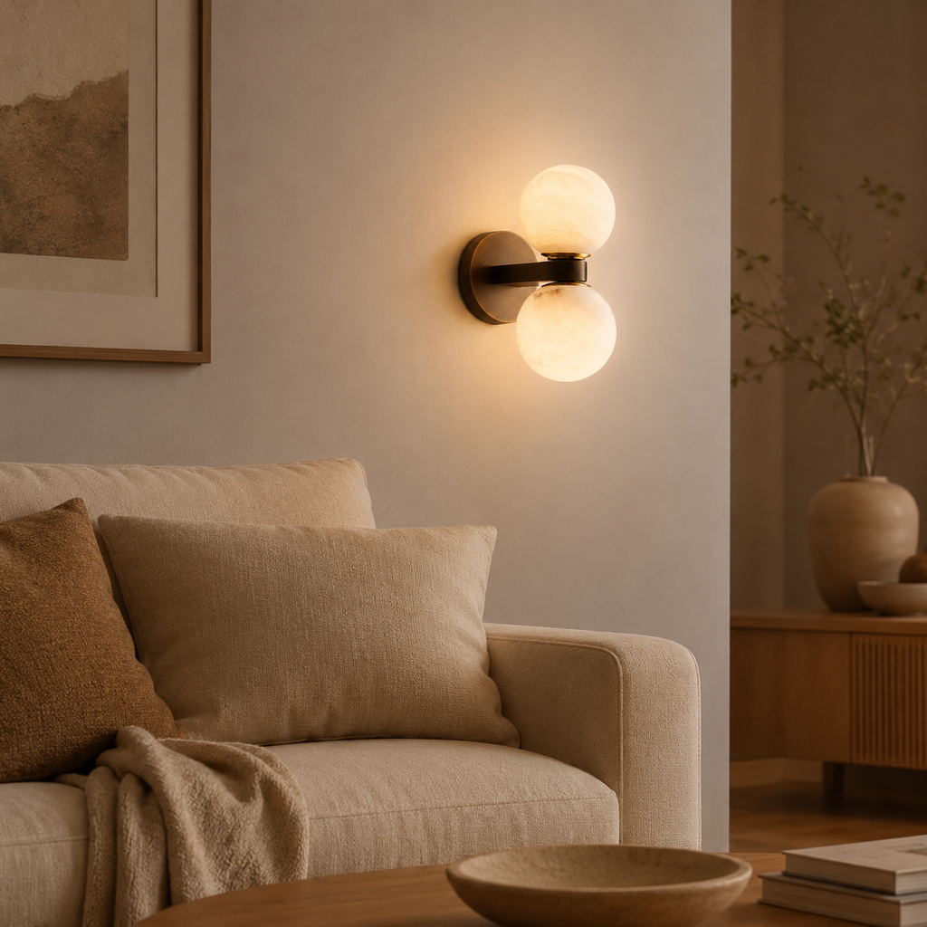 Double Globe Stone Wall Light Vala