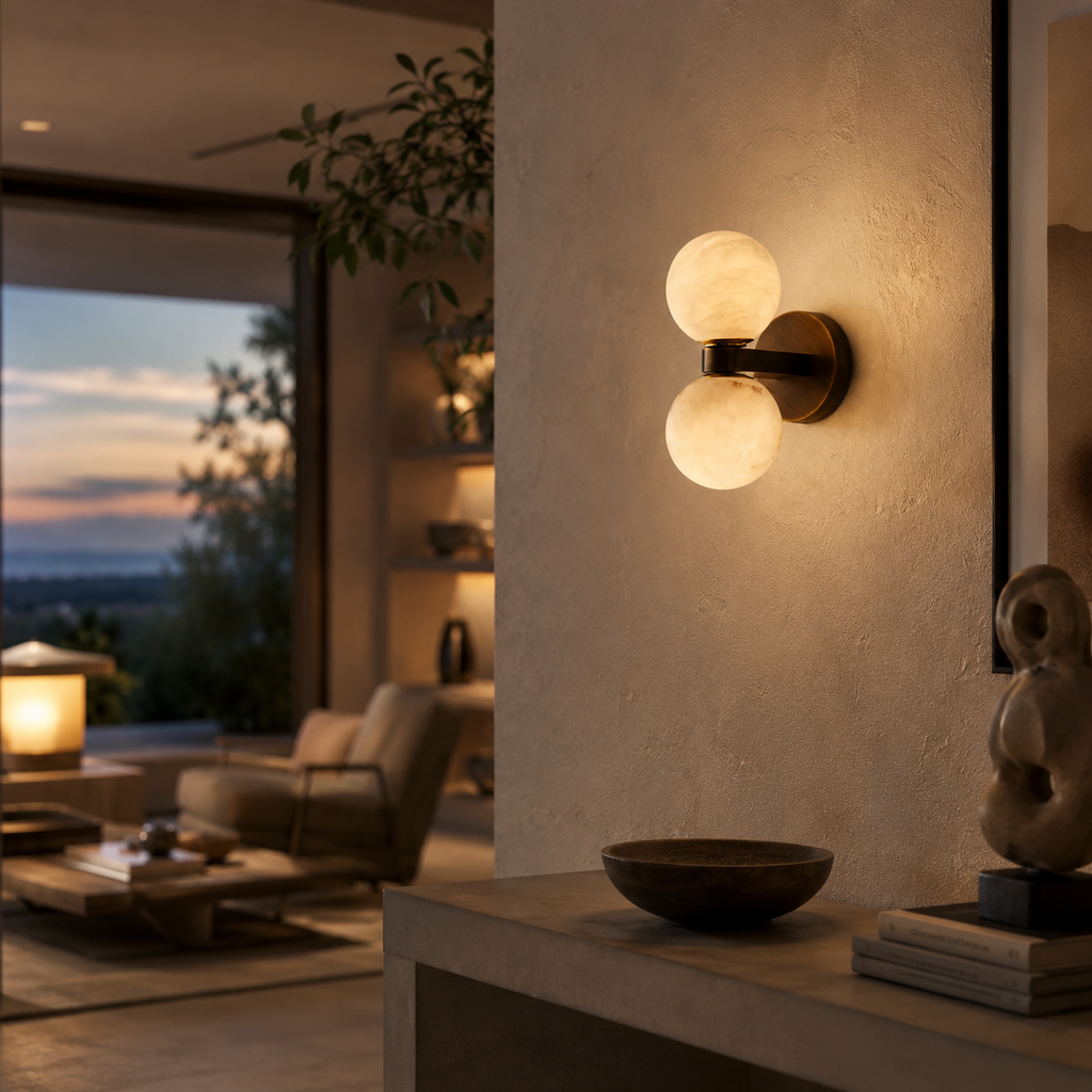 Double Globe Stone Wall Light Vala