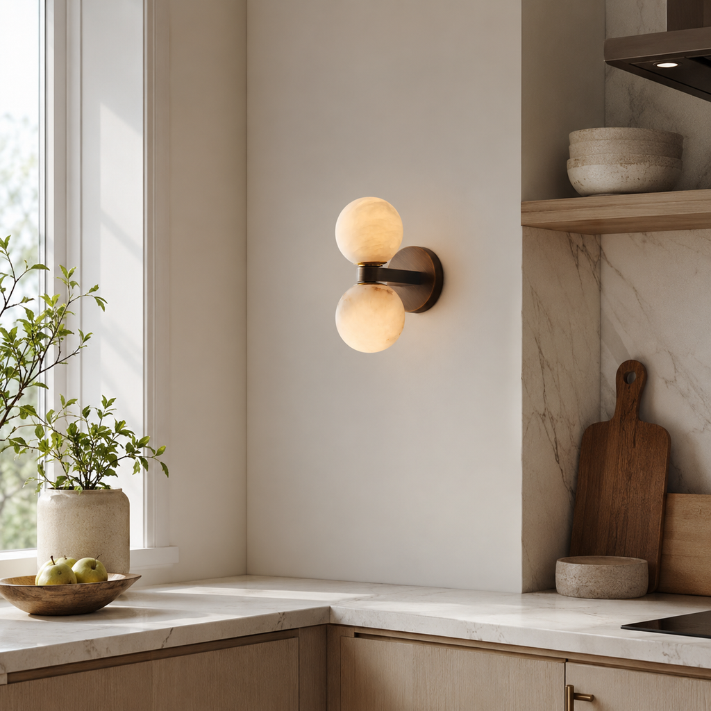 Double Globe Stone Wall Light Vala