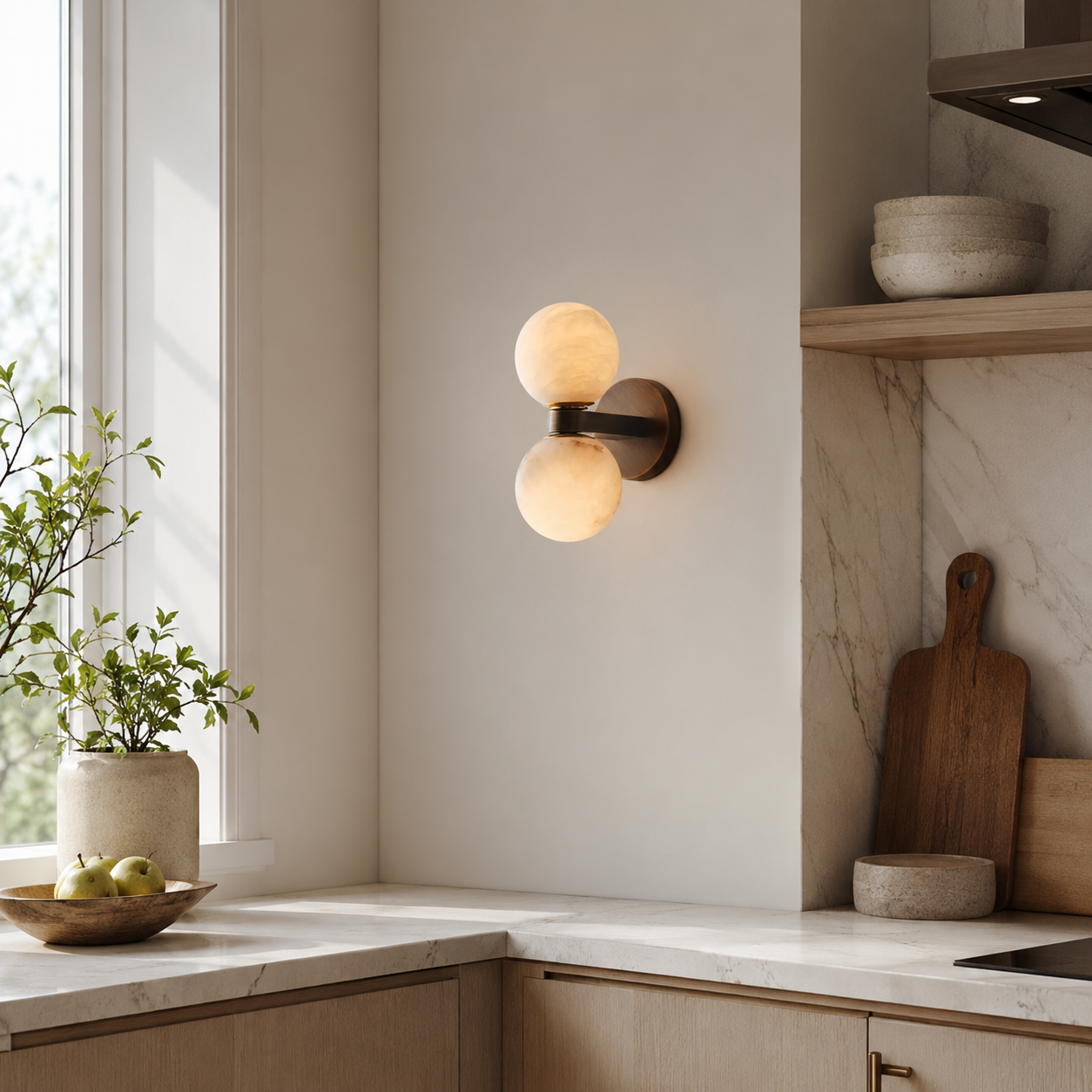 Double Globe Stone Wall Light Vala