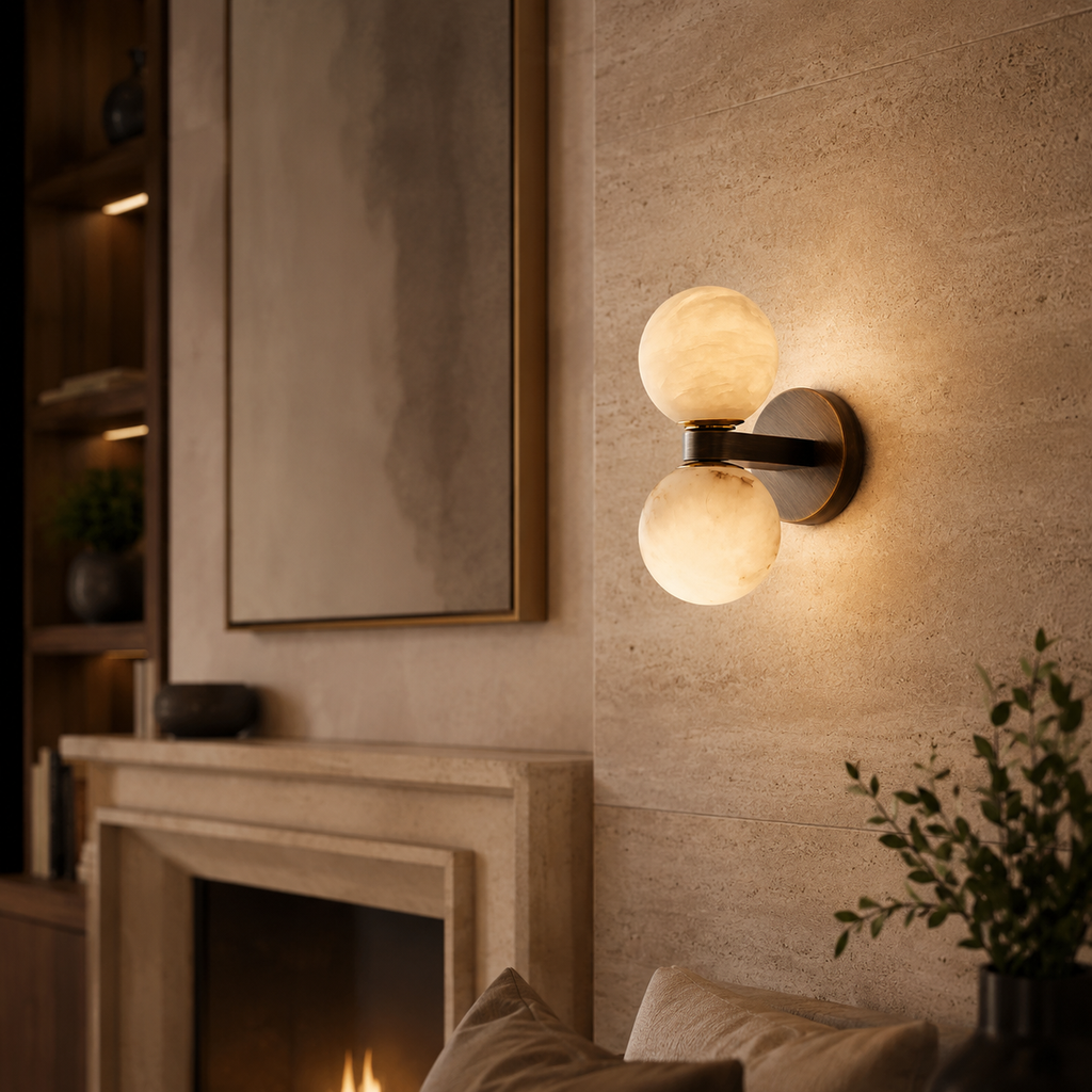 Double Globe Stone Wall Light Vala