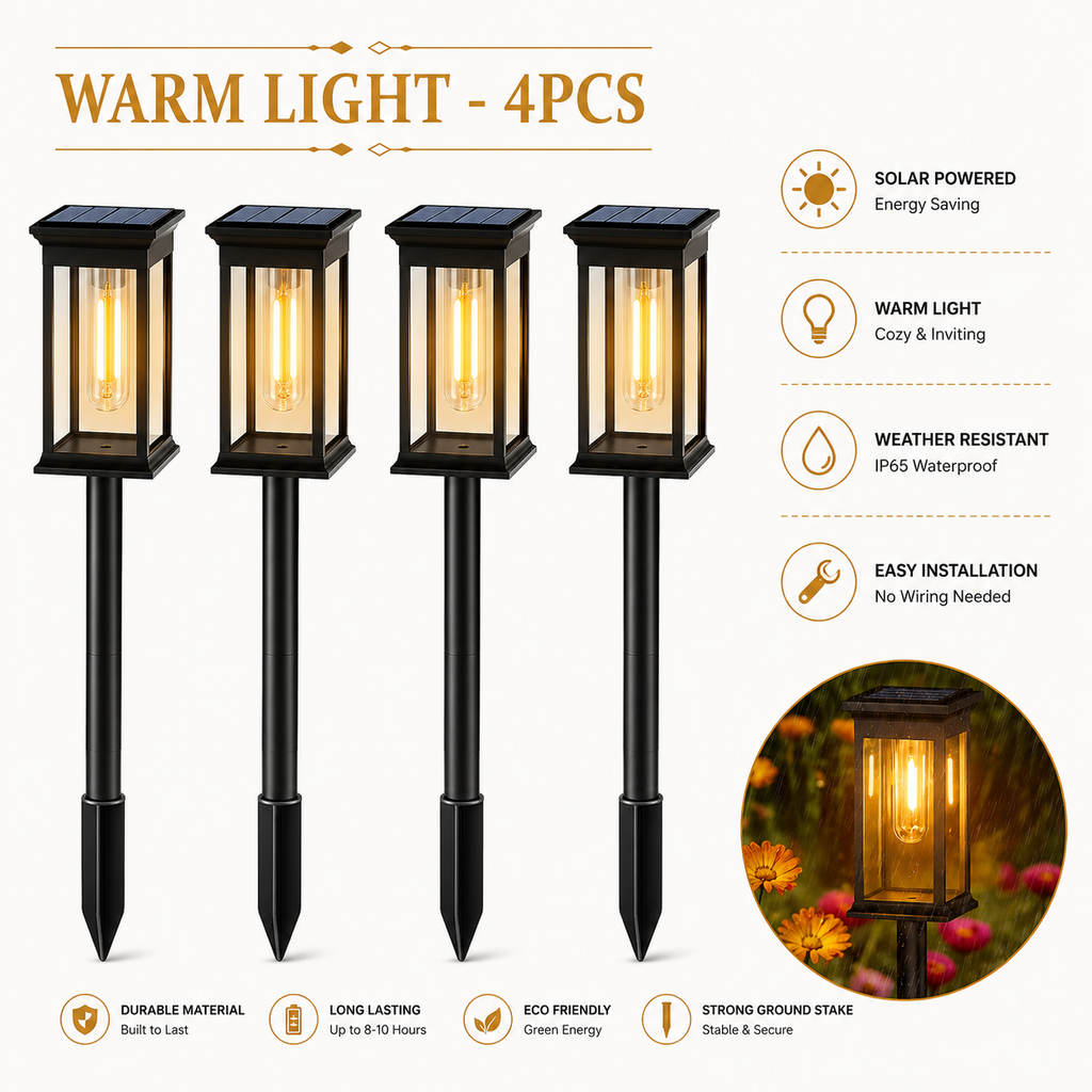 Solar LED Outdoor Pathway Light Pack of 4 Monen