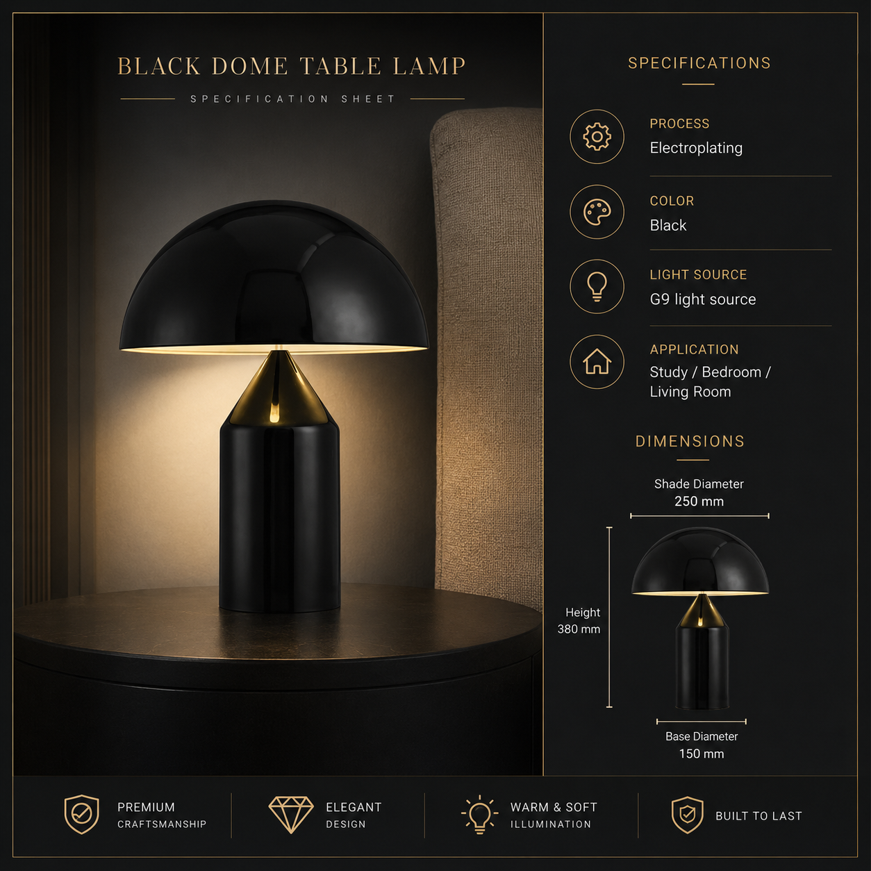 Small Black Rechargeable Touch Table Lamp Elis