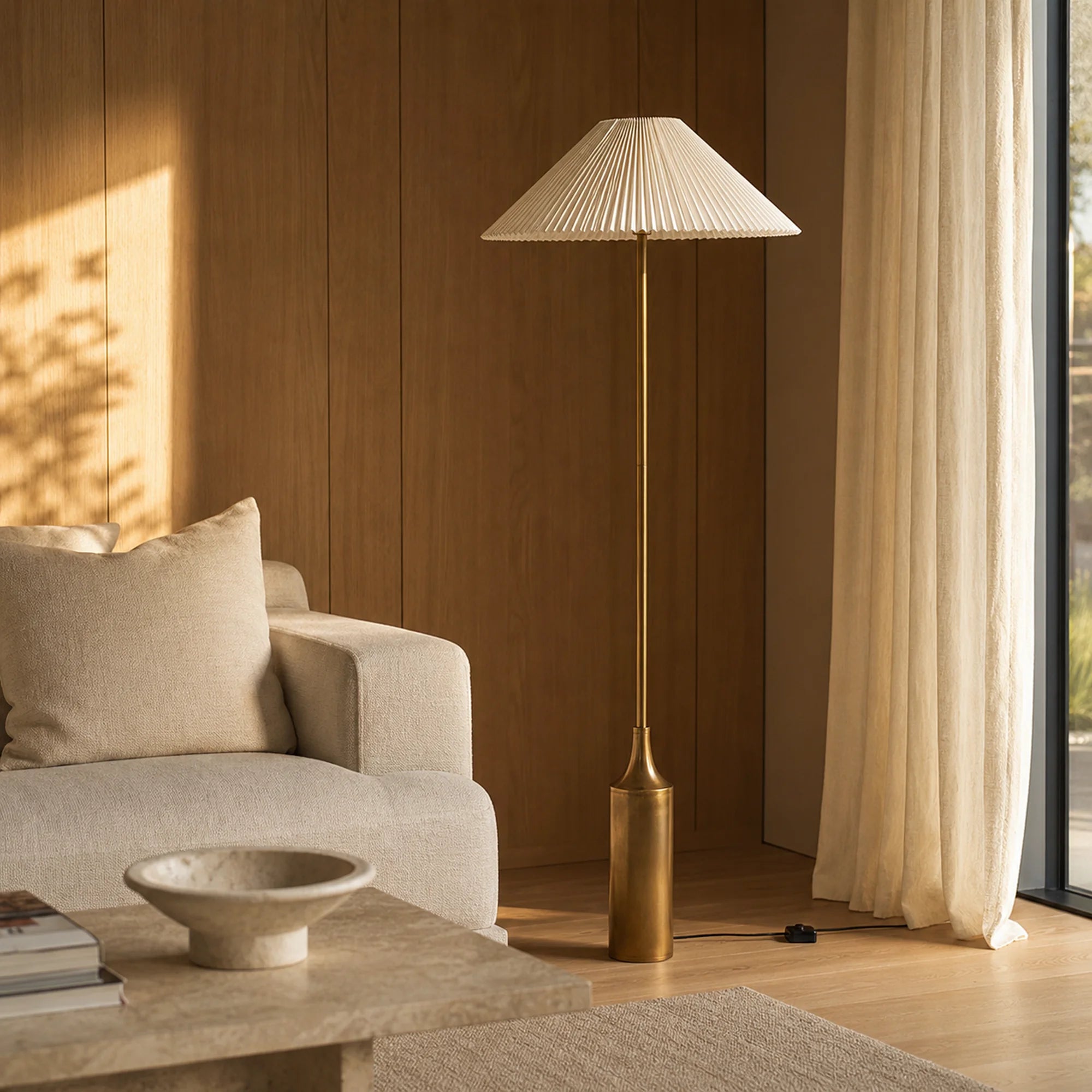 Pleated Brass Floor Lamp Cortina