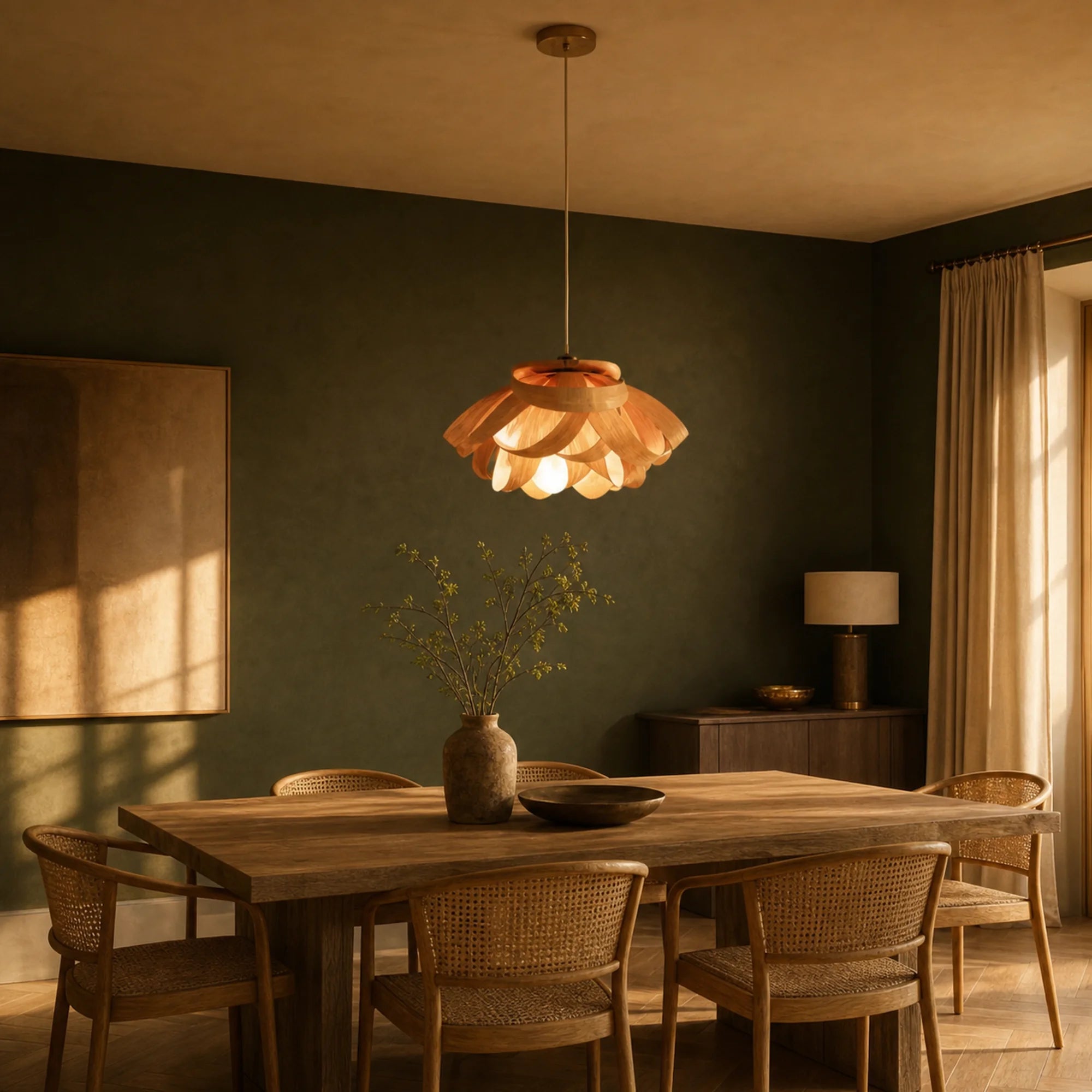 Woven Wood Pendant Light Elowen