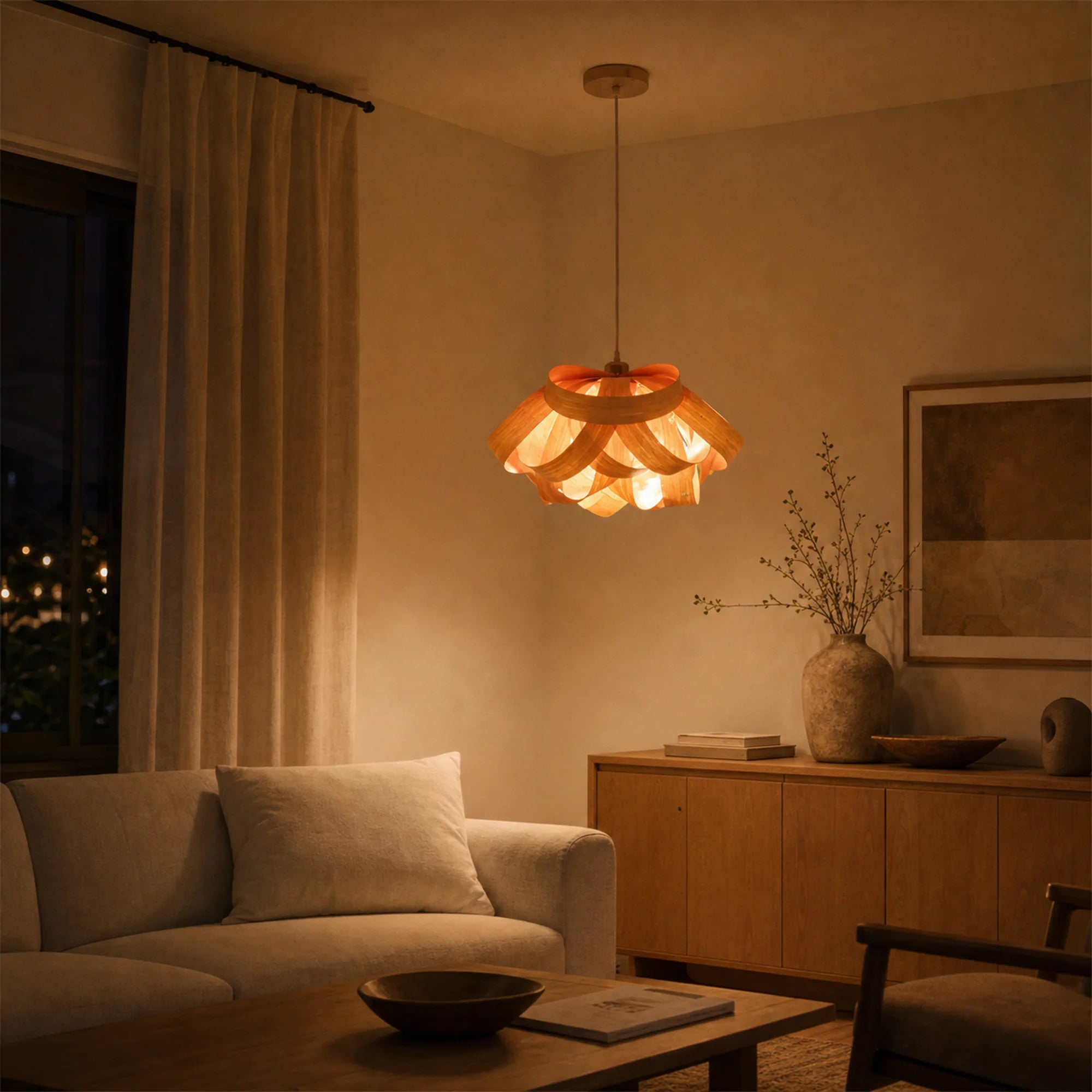 Woven Wood Pendant Light Elowen