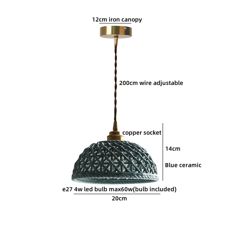 IWHD White Ceramic LED Pendant Lamp Dining Room Loft Roof Hanging Chandelier Home Decor Items Japanese Style Hanging Lights