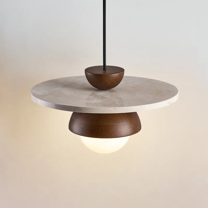 IWHD Mid Century Modern LED Pendant Lamp Interior Lighting For Dining Room Bedroom Yellow Travertine Wood Hanging lights Lampara