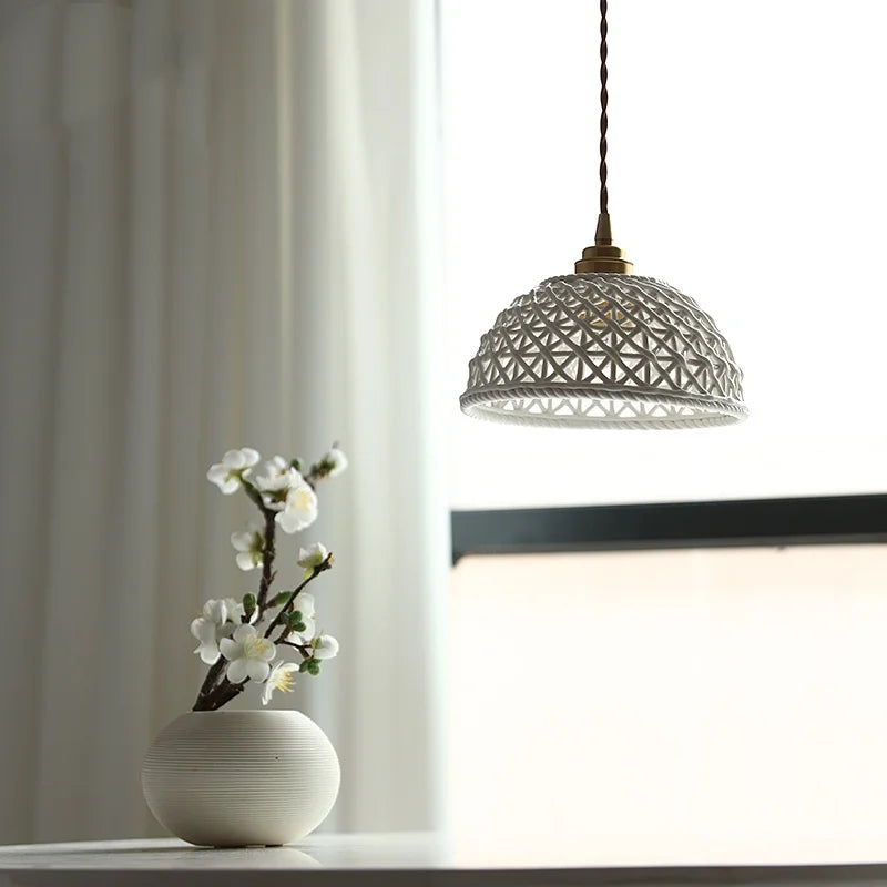 IWHD White Ceramic LED Pendant Lamp Dining Room Loft Roof Hanging Chandelier Home Decor Items Japanese Style Hanging Lights