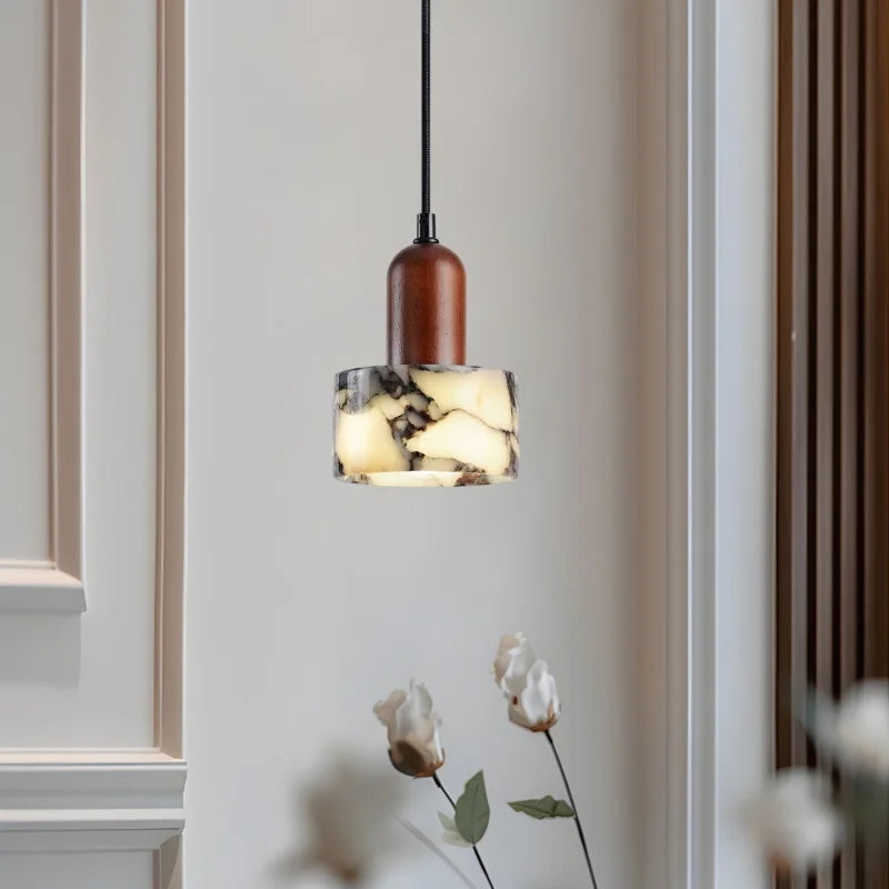IWHD Wood Marble LED Pendant Lights Decoration Bedroom House Dining Room Kitchen Wabi Sabi Simplicity Hanging Lamp Pendelleuchte