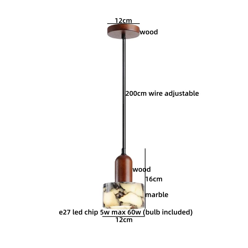 IWHD Wood Marble LED Pendant Lights Decoration Bedroom House Dining Room Kitchen Wabi Sabi Simplicity Hanging Lamp Pendelleuchte