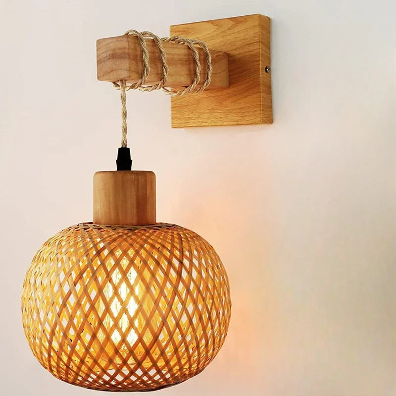 Retro Hand Woven Bamboo Chandelier Chinese Style Droplight Hotel Bedroom Living Room Art Decor Hanging Lamp Indoor Pendant Light