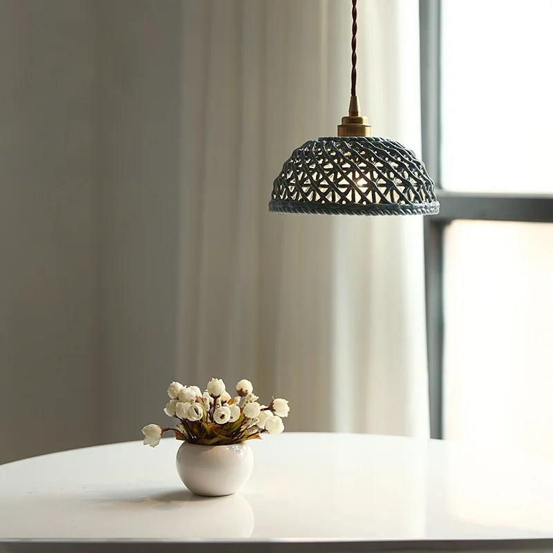 IWHD White Ceramic LED Pendant Lamp Dining Room Loft Roof Hanging Chandelier Home Decor Items Japanese Style Hanging Lights