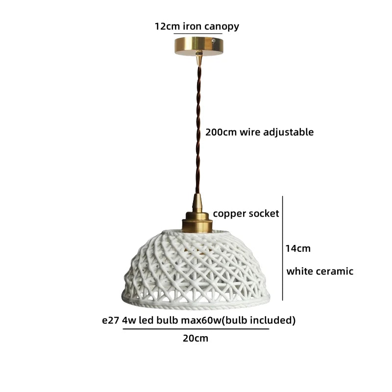IWHD White Ceramic LED Pendant Lamp Dining Room Loft Roof Hanging Chandelier Home Decor Items Japanese Style Hanging Lights