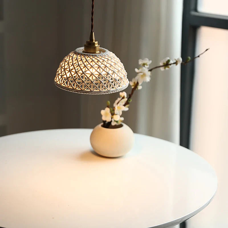 IWHD White Ceramic LED Pendant Lamp Dining Room Loft Roof Hanging Chandelier Home Decor Items Japanese Style Hanging Lights
