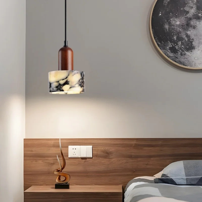IWHD Wood Marble LED Pendant Lights Decoration Bedroom House Dining Room Kitchen Wabi Sabi Simplicity Hanging Lamp Pendelleuchte