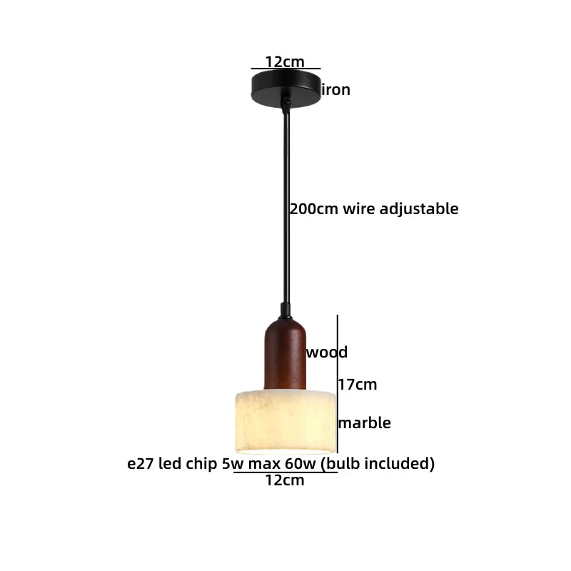 IWHD Wood Marble LED Pendant Lights Decoration Bedroom House Dining Room Kitchen Wabi Sabi Simplicity Hanging Lamp Pendelleuchte