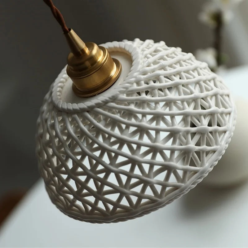 IWHD White Ceramic LED Pendant Lamp Dining Room Loft Roof Hanging Chandelier Home Decor Items Japanese Style Hanging Lights